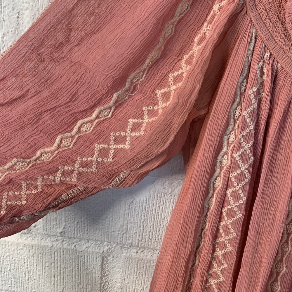 ANTHROPOLOGIE FLOREAT Orchard Off the Shoulder Drop Waist Dress Rose Blush sz M - Picture 6 of 10